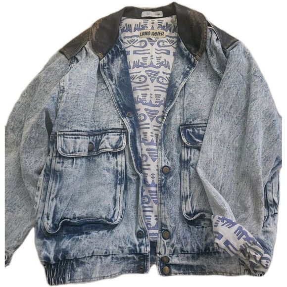 Land Rover Vintage Stone Wash Jean Jacket With Leather  Size L - Picture 1 of 9
